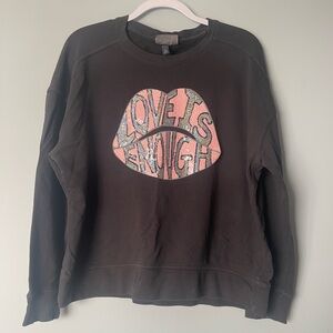 Black Graphic Sequin Lips ‘Love is Enough’ Women's Sweatshirt